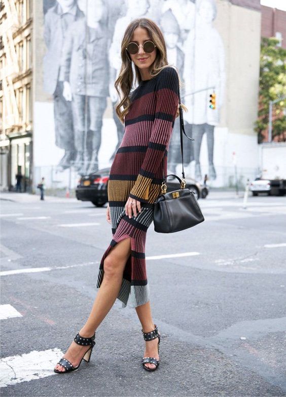 Knitted sweater dress stripes