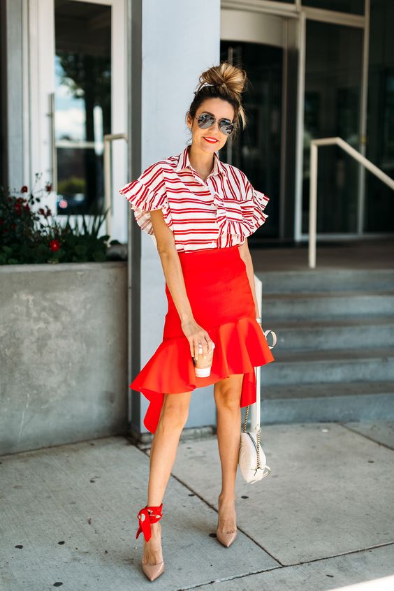 asymmetrical skirt casual red