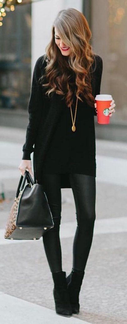 all black dress leather leggings boots
