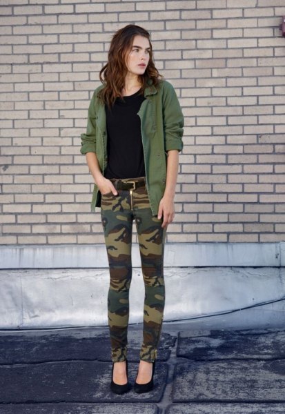 army green military jacket camouflage pants