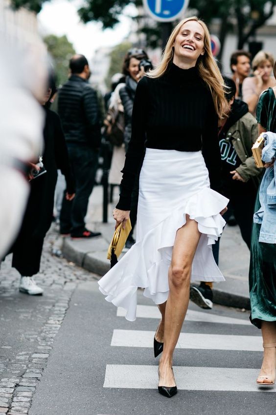 asymmetrical skirt street style black white
