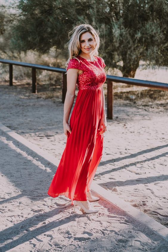 red sequin dress tulle blend