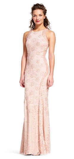 Baby pink lace halter neck dress maxi
