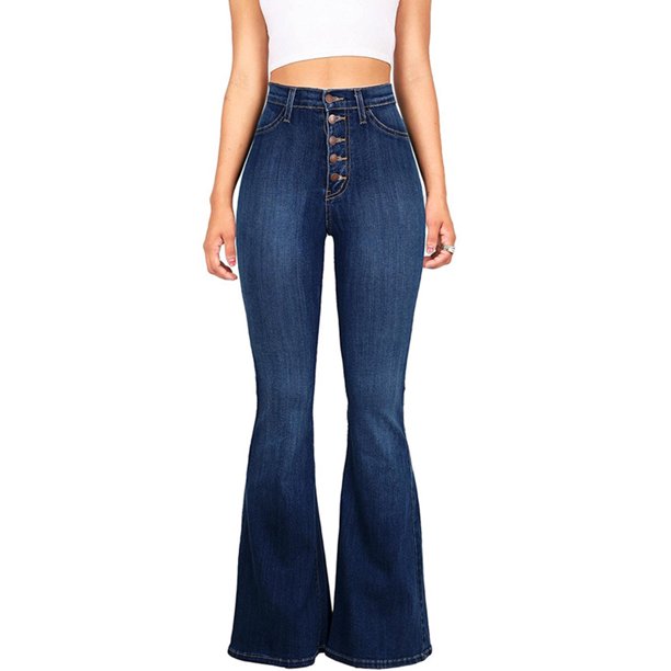 Wodstyle - Women's Vintage High Waisted Flared Bell Bottom Casual .