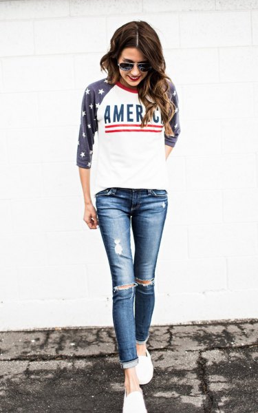 black american flag baseball t-shirt ripped skinny jeans