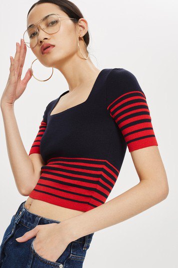 black and red horizontally striped cropped sweater