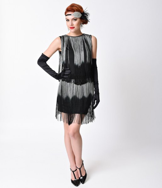 Gatsby style dress with black and silver fringes