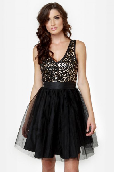 black and silver sequin tulle dress