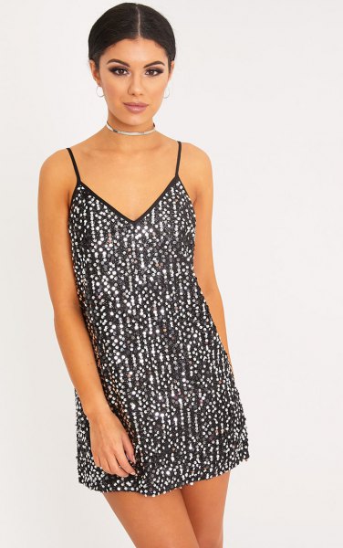 black and silver slip dress with collar