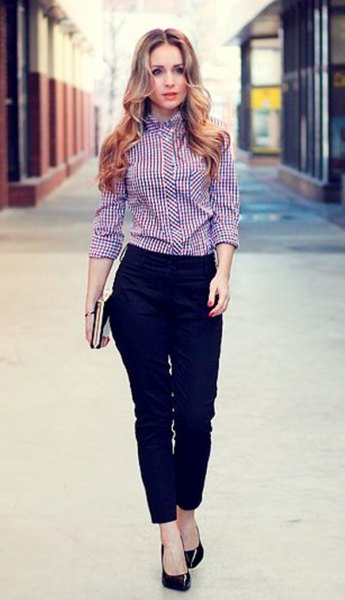 black and white plaid formal shirt with dress pants