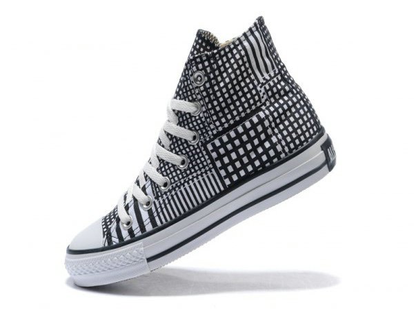 black and white checked high-top canvas sneakers