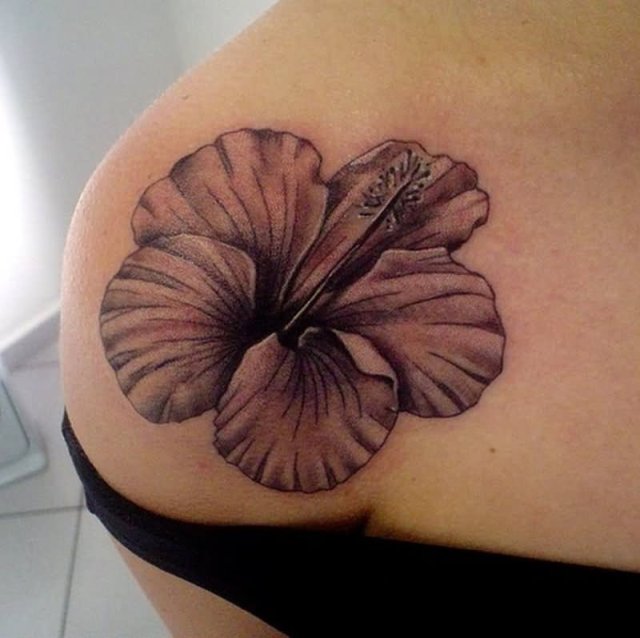 Black and white Hawaii flower tattoo