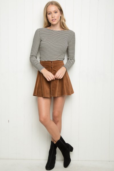 black and white striped t-shirt skater skirt with long sleeves