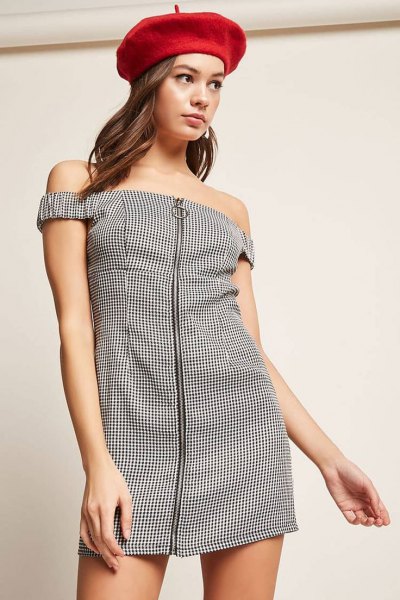 black and white checked dress with zipper in the front