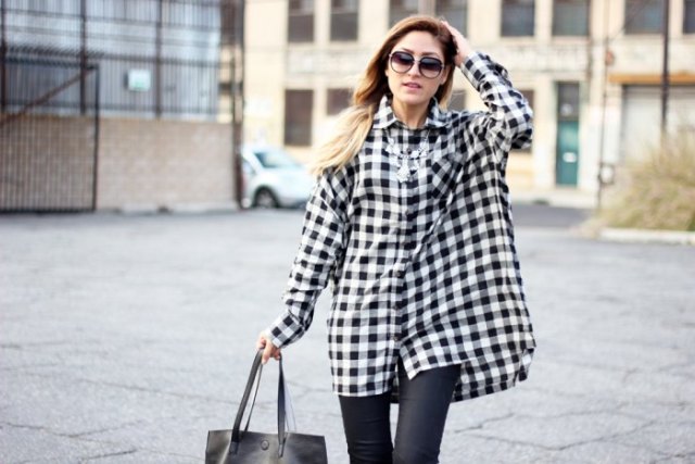 black and white checked tunic leather gaiters
