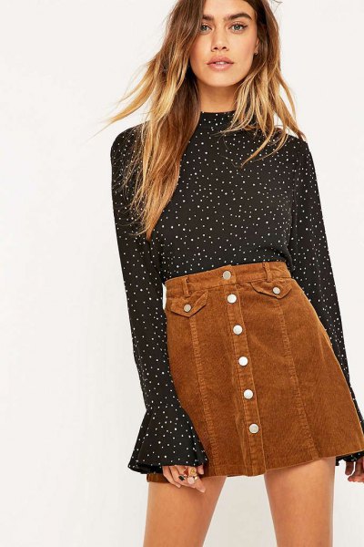 black and white dotted bell sleeve blouse