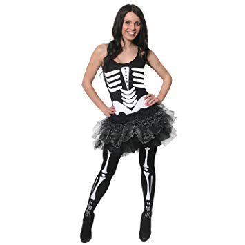 graphic black and white skeleton tank top with tulle mini skirt