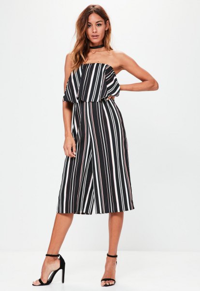 black and white striped bandeau culotte overall