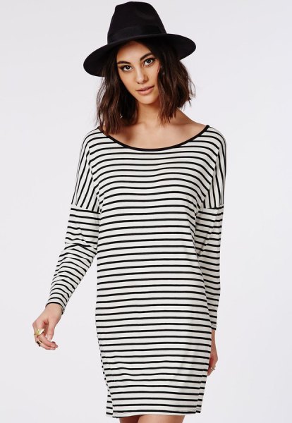 black and white striped oversized long sleeve t-shirt with scoop neck