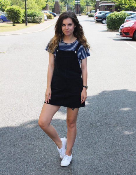 black and white striped short-sleeved T-shirt and mini dress