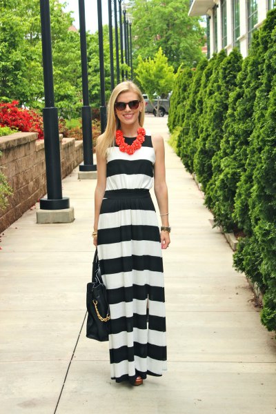 wide striped maxi dress in black and white
