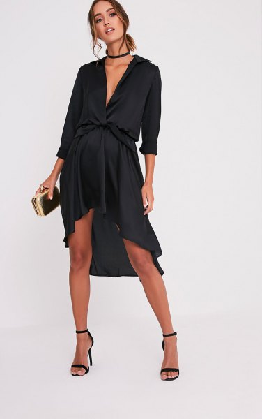 black asymmetrical midi dress