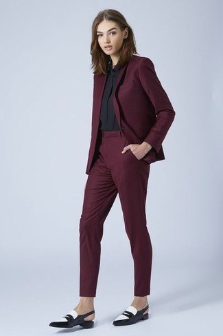 black blazer with matching, slim chinos and leather shoes