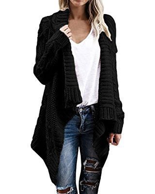 black cable knit scarf sweater with white linen T-shirt with V-neck and ripped jeans