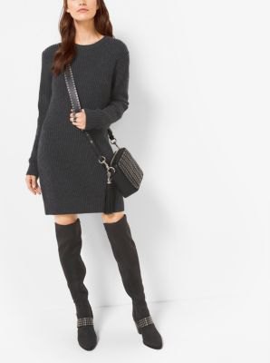black cashmere sweater mini dress overknee boots