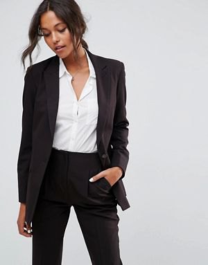 black coat suit with white shirt with button and collar