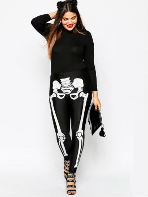 black knitted sweater with round neckline, skeleton gaiters and open toe heels
