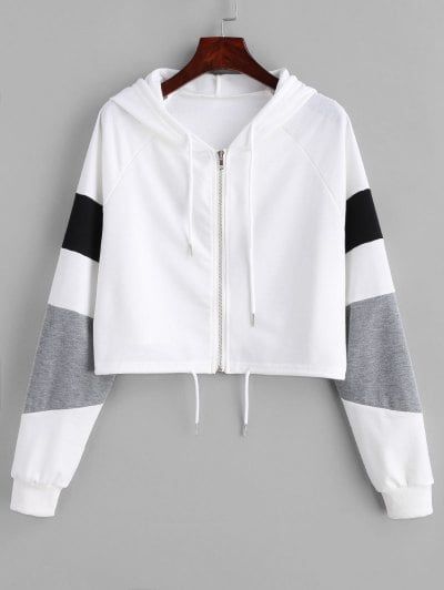 Zipper Color Block Crop Hoodie | Cropped hoodie, Black cropped .