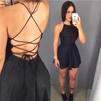 backless mini dress with black fit and flare