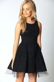 black fit and flared tank dress with chiffon details