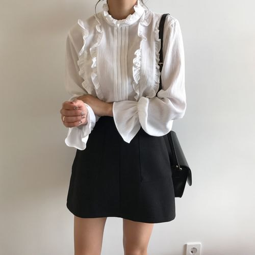 black wool skater mini skirt with high waist