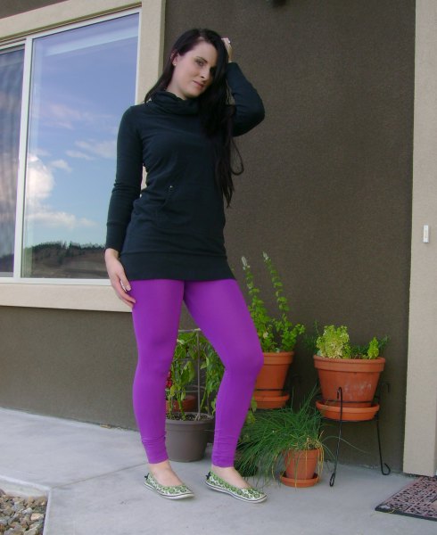 black hoodie purple leggings