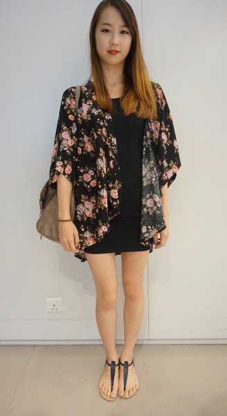 black kimono sweater with mini shift dress