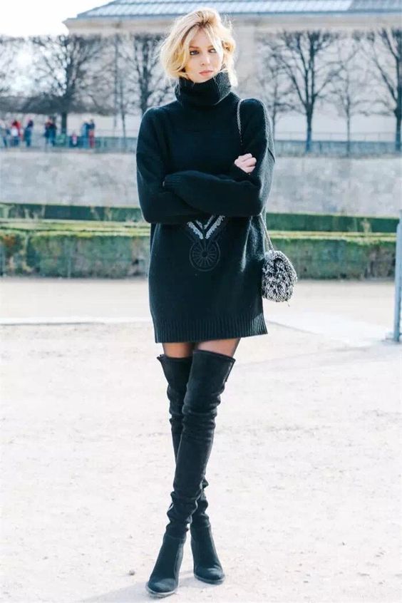 black knitted dress model off duty