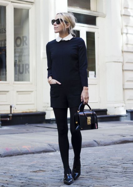 black knitted sweater shorts leggings slippers