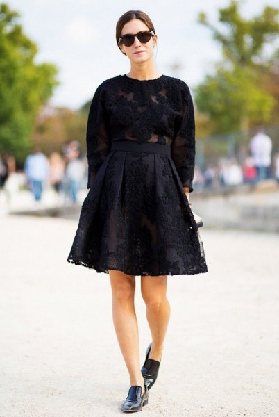Knitted sweater with a black lace skirt