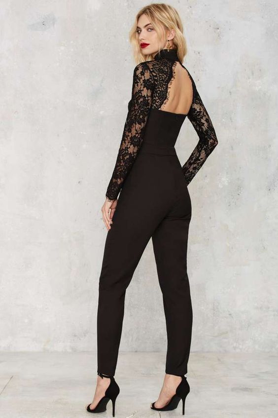 black lace overall with an open back