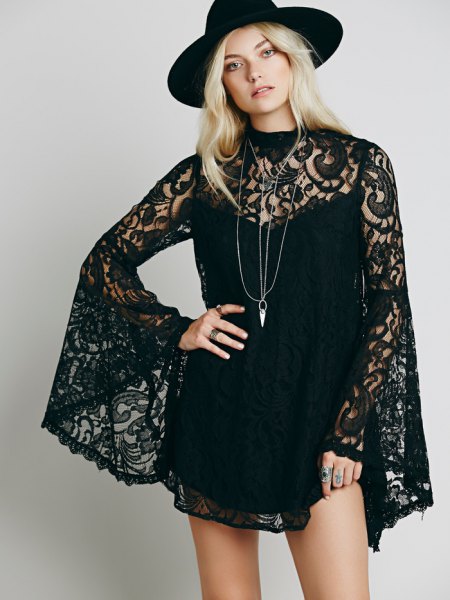 black lace mini dress felt hat