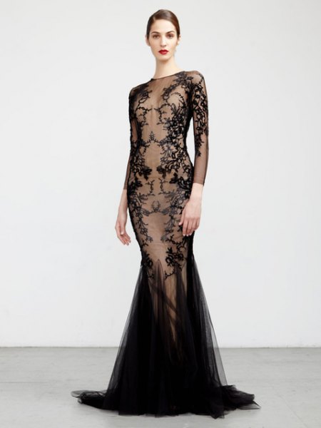 black sheer semi-transparent mermaid dress