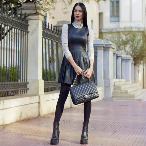 15 Stylish & Chic Ways to Style Black Leather Dress - FMag.c