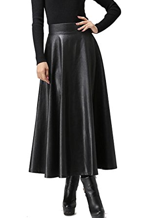 black leather maxi dress with high waist