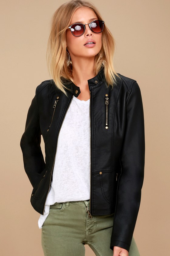 Chic Black Jacket - Moto Jacket - Vegan Leather Jacket - $74.00 .