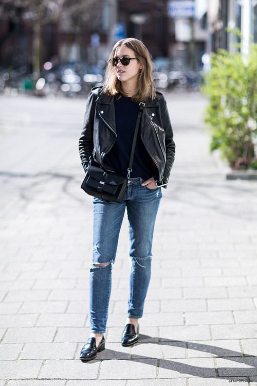 black leather moto jacket slipper