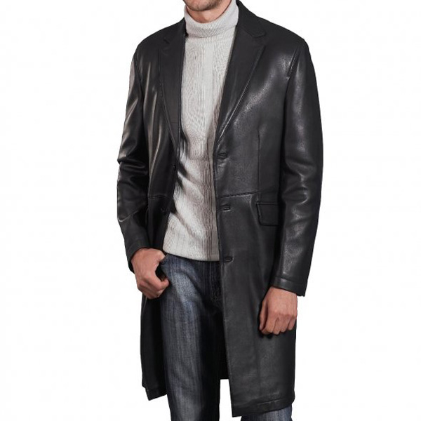A Supreme Quality Black Leather Long Coat For Men - Leather .
