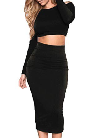 black, long-sleeved, figure-hugging midi dress