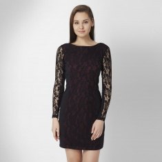 black long-sleeved lace mini dress with zip at the back